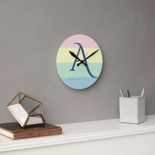 Reloj Redondo Mediano Nombre Personalizado Minimalista Pastel Moderno
