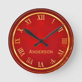 Reloj Redondo Mediano Nombre personalizado Oro Rojo Elegante Romano