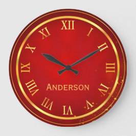Reloj Redondo Mediano Nombre personalizado Oro Rojo Elegante Romano