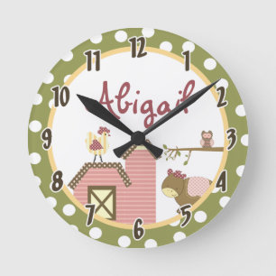 Reloj Redondo Mediano Nombre personalizado Pared Clock Abbys Farm Pink G