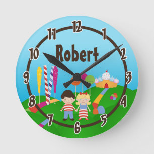 Reloj Redondo Mediano Nombre personalizado Pared Clock Candy Land Ice Cr