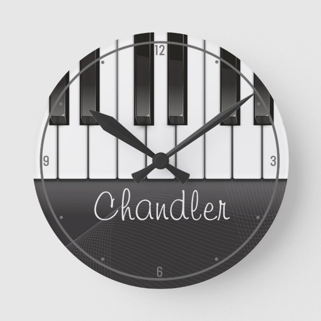 Reloj Redondo Mediano NOMBRE Personalizado Pianista Claves De Piano Maes (Anverso)