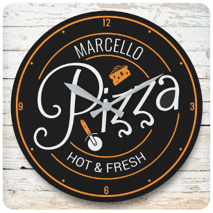 Reloj Redondo Mediano NOMBRE personalizado Pizza italiana fresca calient