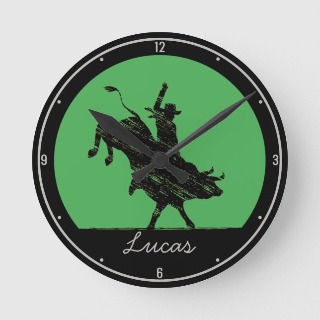 Reloj Redondo Mediano NOMBRE Personalizado Rodeo Occidental Bull Rider C (Anverso)