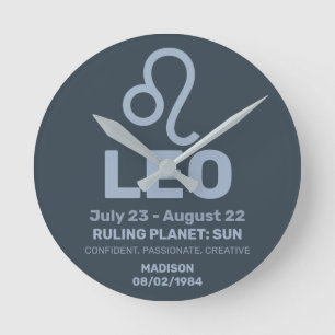 Reloj Redondo Mediano Nombre personalizado / Texto Zodiac Rótulo Leo