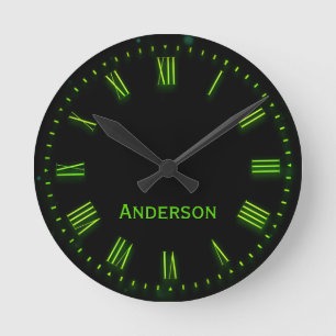 Reloj Redondo Mediano Nombre personalizado Verde Negro Clásico Elegante 