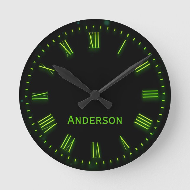 Reloj Redondo Mediano Nombre personalizado Verde Negro Clásico Elegante  (Anverso)