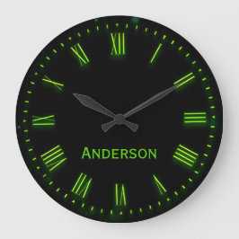 Reloj Redondo Mediano Nombre personalizado Verde Negro Clásico Elegante 