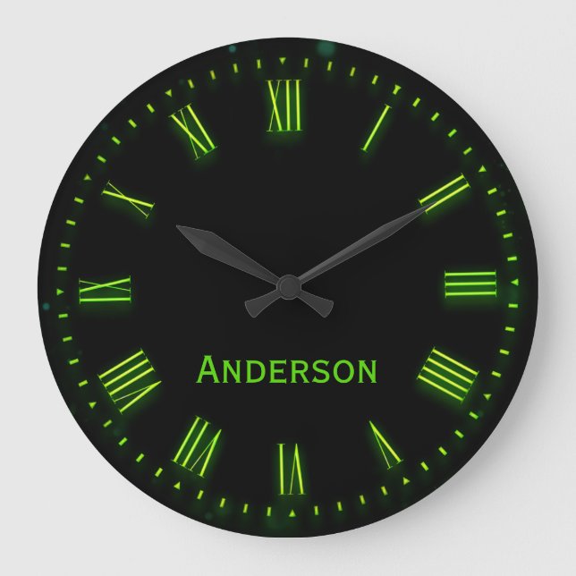 Reloj Redondo Mediano Nombre personalizado Verde Negro Clásico Elegante  (Anverso)