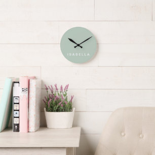Reloj Redondo Mediano Nombre Personalizado Verde Salvia Minimalista Mode