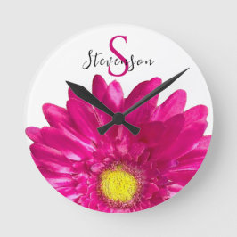 Reloj Redondo Mediano Nombre personalizado y monograma de la margarita r