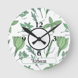 Reloj Redondo Mediano Nombre, Vegetales y hierbas de hoja verde de 8 pul