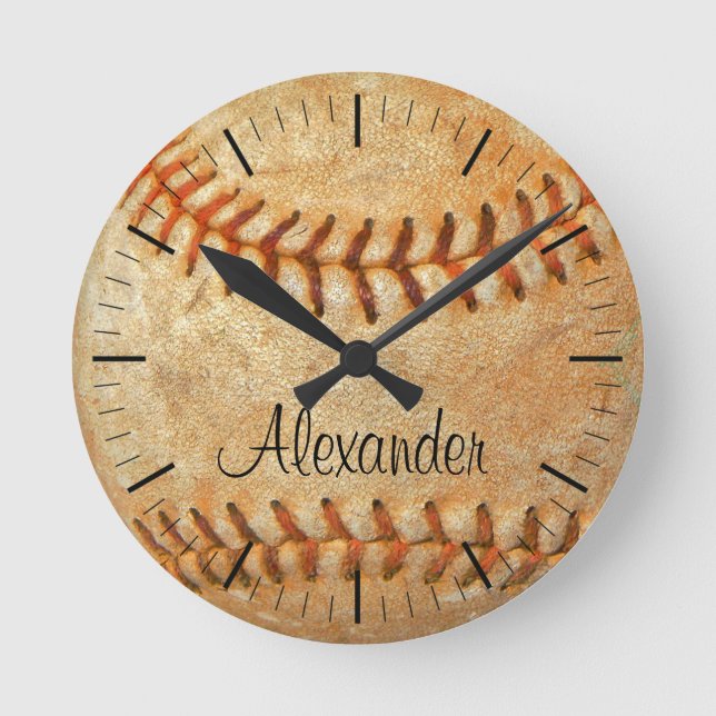 Reloj Redondo Mediano Nombre y número personalizados Béisbol Blanco (Anverso)