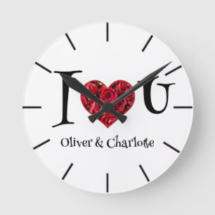 Reloj Redondo Mediano Nombres de Pareja Personalizados Te Amo ❤️