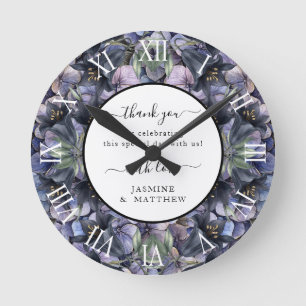 Reloj Redondo Mediano Nombres de Parejas Clásicas de Bodas con Floral Ne
