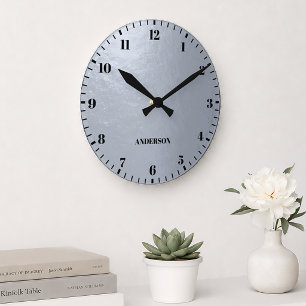 Reloj Redondo Mediano Nombres en negro gris metálico con lámina de plata