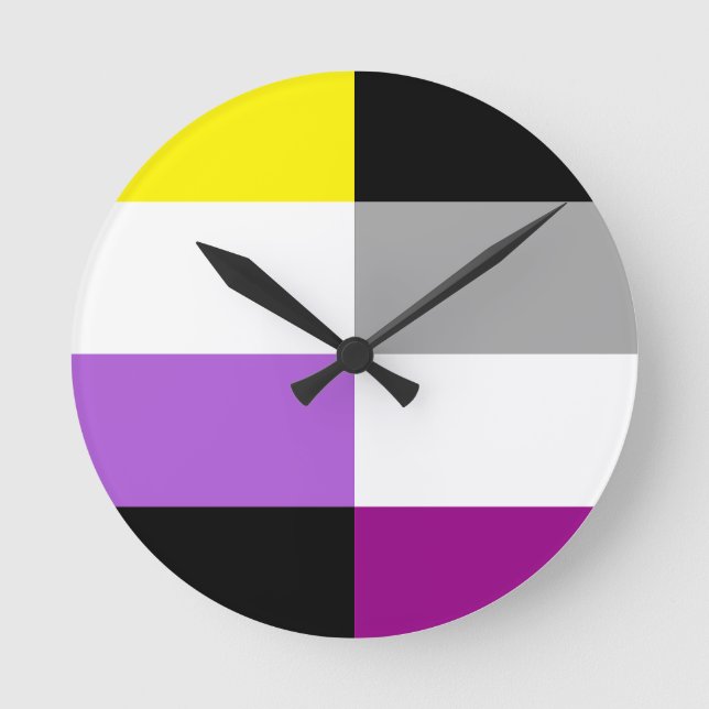 Reloj Redondo Mediano Nonbinary Asexual Dual Pride Flag (Anverso)