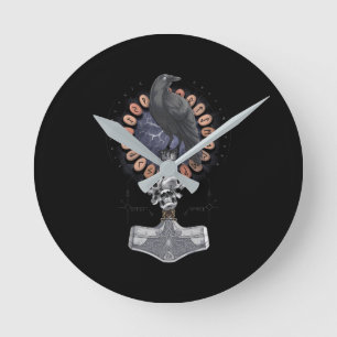 Reloj Redondo Mediano Norse Viking Raven Hammer