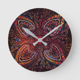 Reloj Redondo Mediano Nostalgia Tonos Rojos Motivo de Paisley