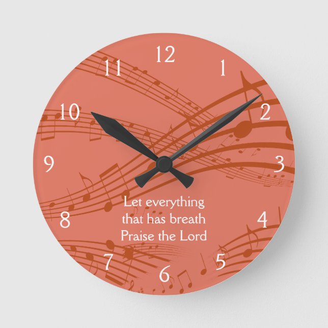 Reloj Redondo Mediano NOTAS DE LA MÚSICA DE Personalizado Terracotta  (Anverso)