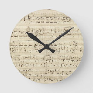 Reloj Redondo Mediano Notas de Música Antiguas - Partitura de Chopin