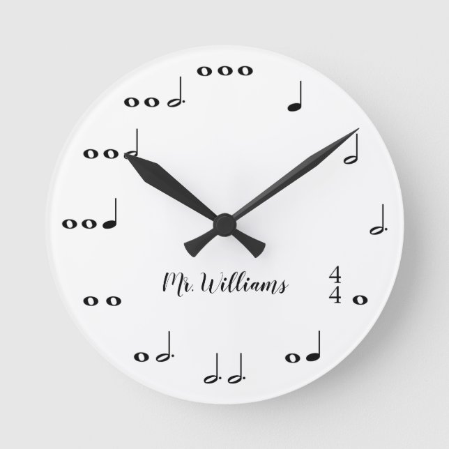 Reloj Redondo Mediano Notas personalizadas de música en blanco y negro (Anverso)