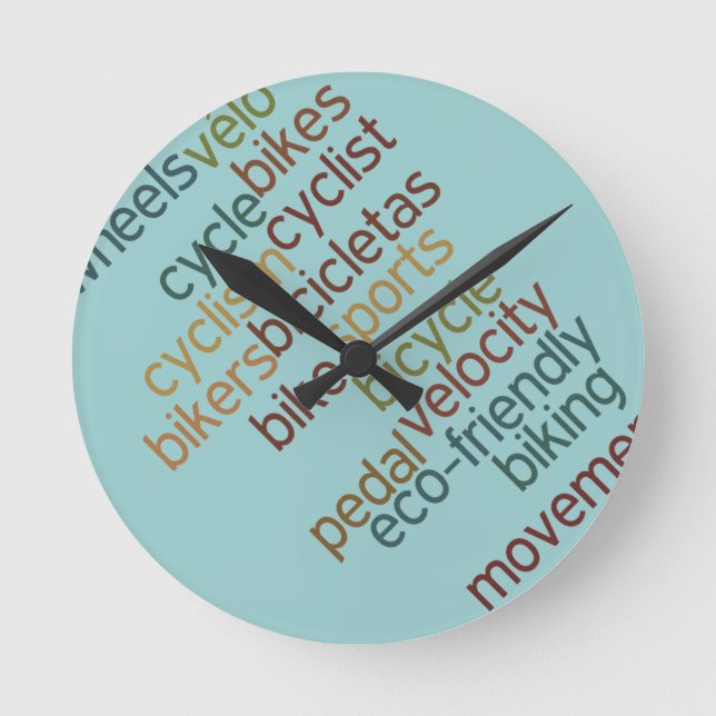 Reloj Redondo Mediano nube de palabras de bicicleta (Anverso)