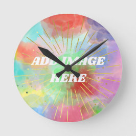 Reloj Redondo Mediano Nubes Coloridas de Acuarela de Verano Personalizad