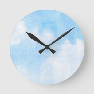 Reloj Redondo Mediano Nubes de la acuarela y fondo del cielo