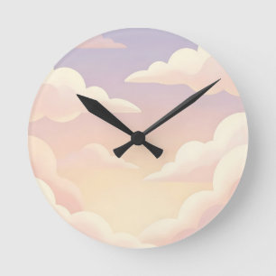 Reloj Redondo Mediano Nubes soñadoras de suaves pasteles en un cielo de