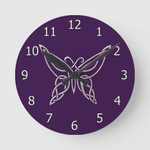 Reloj Redondo Mediano Nudos de curado de mariposa céltica púrpura platea