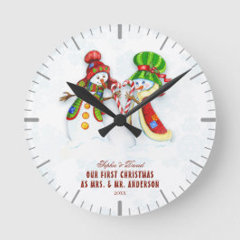 Reloj Redondo Mediano Nuestra Primera Navidad Como Sr. y la Sra. Cute Sn