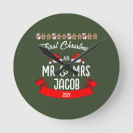 Reloj Redondo Mediano Nuestra primera Navidad como Sr. y Sra. Newlyw