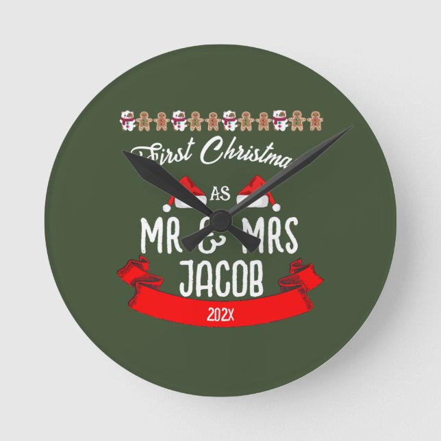 Reloj Redondo Mediano Nuestra primera Navidad como Sr. y Sra. Newlyw (Anverso)