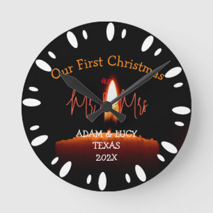 Reloj Redondo Mediano Nuestra primera Navidad, Sr. y Sra. New Candle