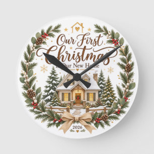 Reloj Redondo Mediano Nuestro Primer Navidad en Nuestra Nueva Casa Adorn