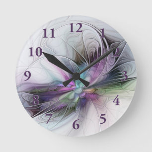 Reloj Redondo Mediano Nueva vida, arte abstracto fractal colorido de fan