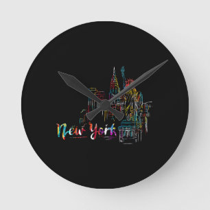 Reloj Redondo Mediano Nueva York Cielo Latido Estatua de la Libertad Te