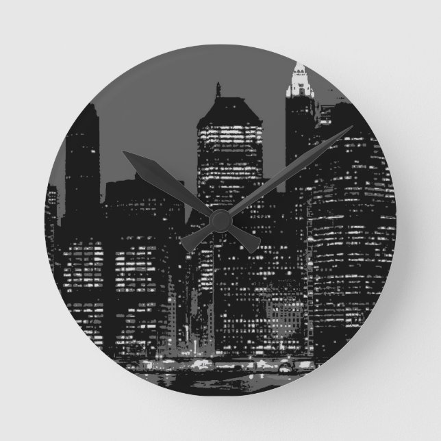 Reloj Redondo Mediano Nueva York en blanco y negro (Anverso)