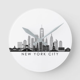 Reloj Redondo Mediano NUEVA YORK Manhatten Estados Unidos Skyline Silhou