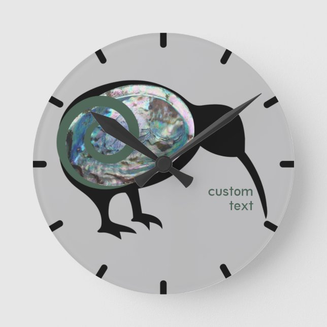 RELOJ REDONDO MEDIANO NUEVA ZELANDA PAUA KIWI BIRD VERDE FERN KORU PERSO (Anverso)