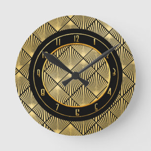 Reloj Redondo Mediano Nuevo Art Deco Circular Negro y Oro