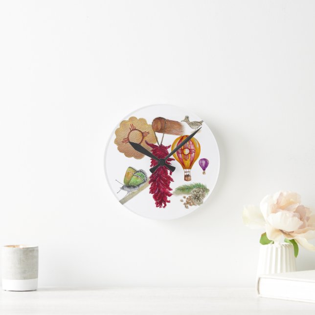 Reloj Redondo Mediano Nuevo México Rojo Chile Pinõn Zia Globo de aire ca (Hogar)