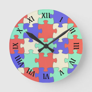 Reloj Redondo Mediano Numeración romana divertida, piezas de rompecabeza