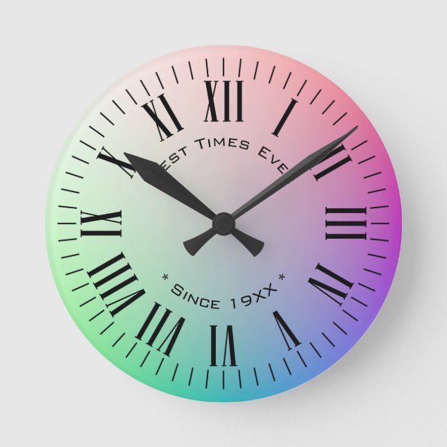 Reloj Redondo Mediano Numeración romana moderna personalizada, arcoiris  (Anverso)