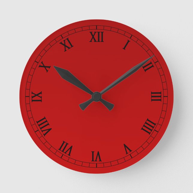 Reloj Redondo Mediano Numerales Romanos Clásicos En Gradiente Rojo (Anverso)