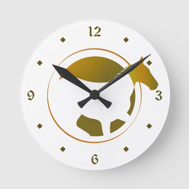 Reloj Redondo Mediano Número de Círculo de Caballo de Oro Moderno (Anverso)