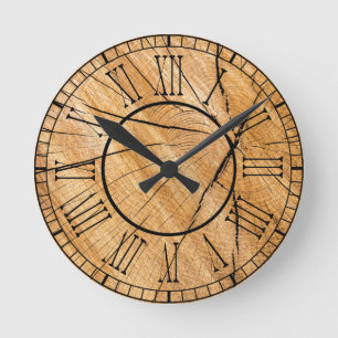 Reloj Redondo Mediano Número romano de madera rústico