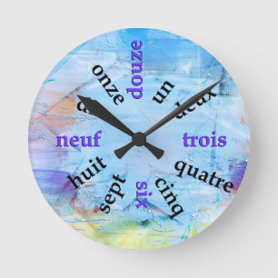 Reloj Redondo Mediano Números francófonos Resumen de pintura Redonda