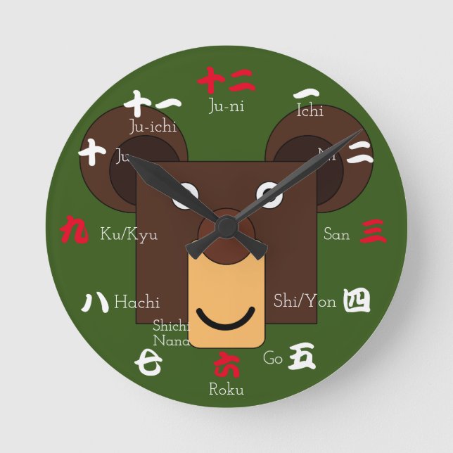 Reloj Redondo Mediano Números japoneses en kanji (Anverso)